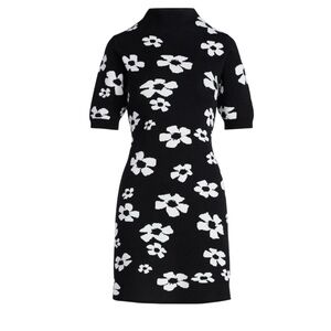 Scoop Women's Black Jacquard Floral Sweater Mini Dress SS Mock Neck Size XL NWT